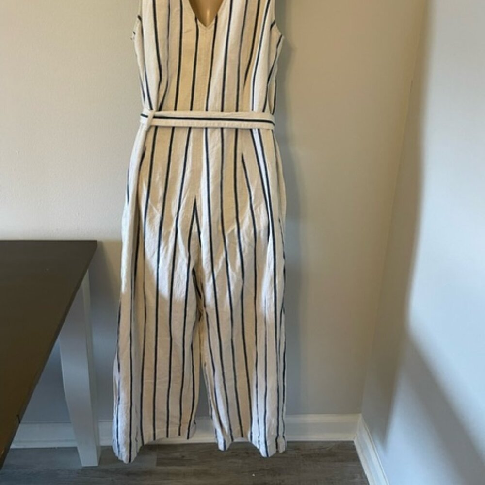 Madewell Coverall Button Jumpsuit blue off-White Striped Size XL - Picture 4 of 7